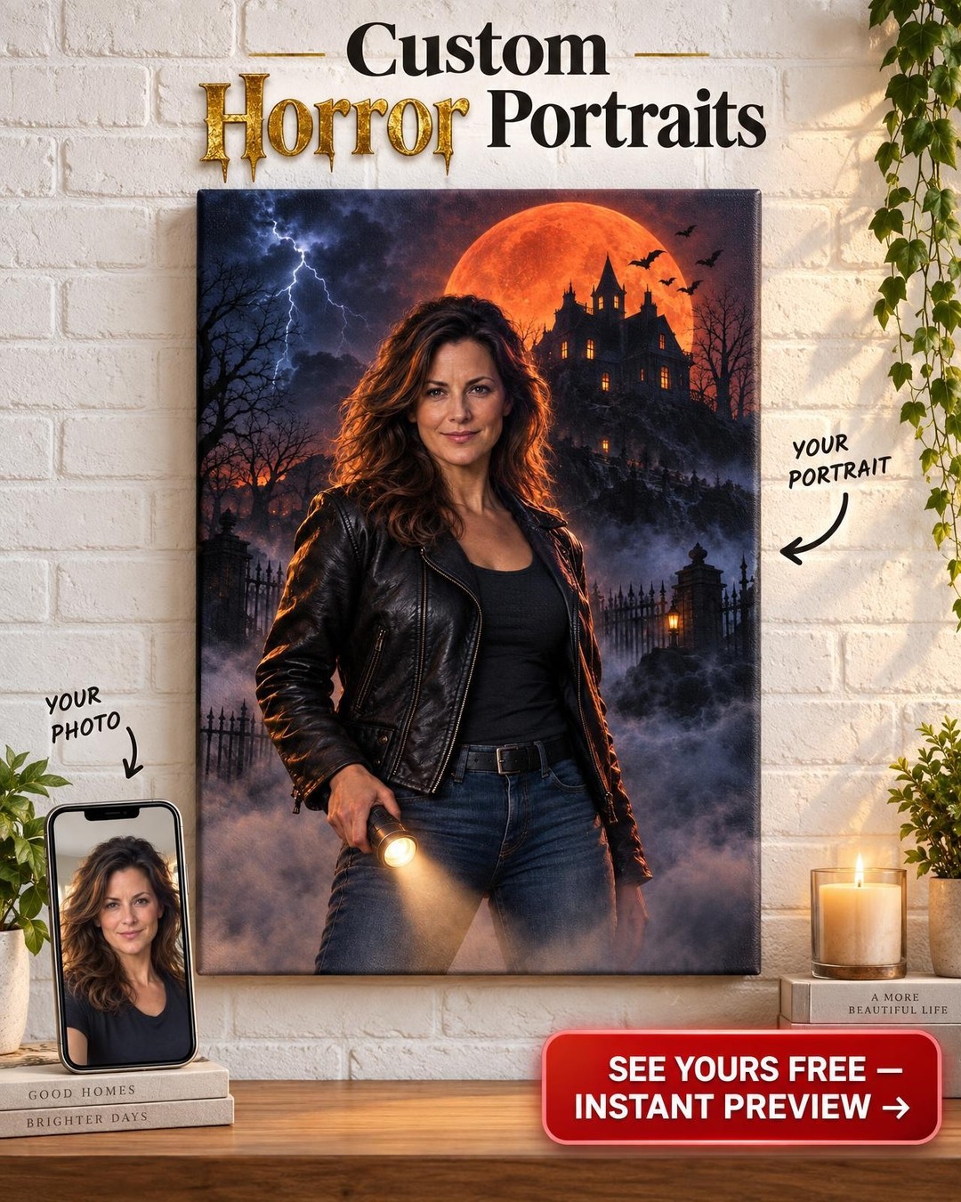 Horror Movie Poster Custom Portrait from Photo | Personalized For Her Gift