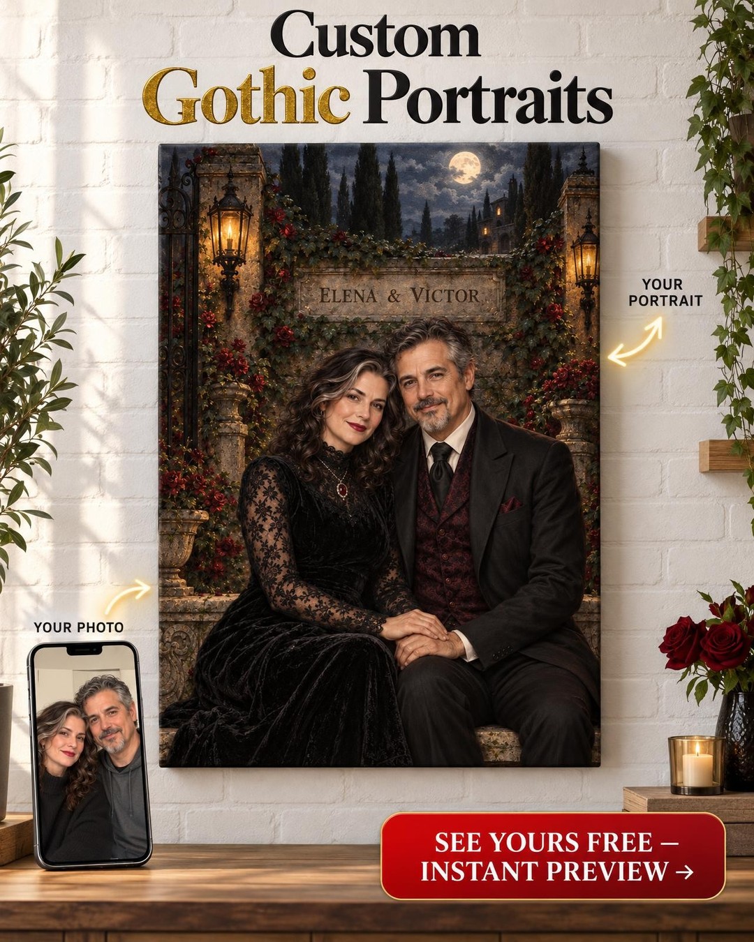 Till Death Anniversary Custom Portrait from Photo | Personalized Gothic Canvas Gift