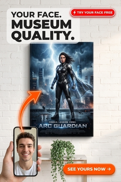 Custom Superhero Man Portrait — Heroic Lightning Canvas for Women