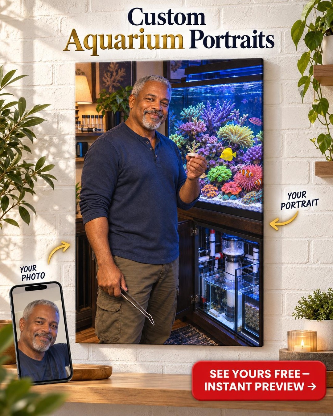 The Reef Keeper Custom Portrait from Photo | Personalized Reef Aquarium Gift