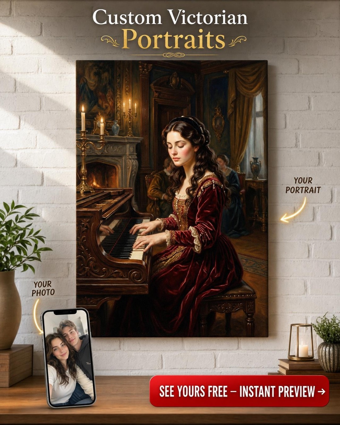 Elegant Baroque Woman Portrait - Custom Canvas Art