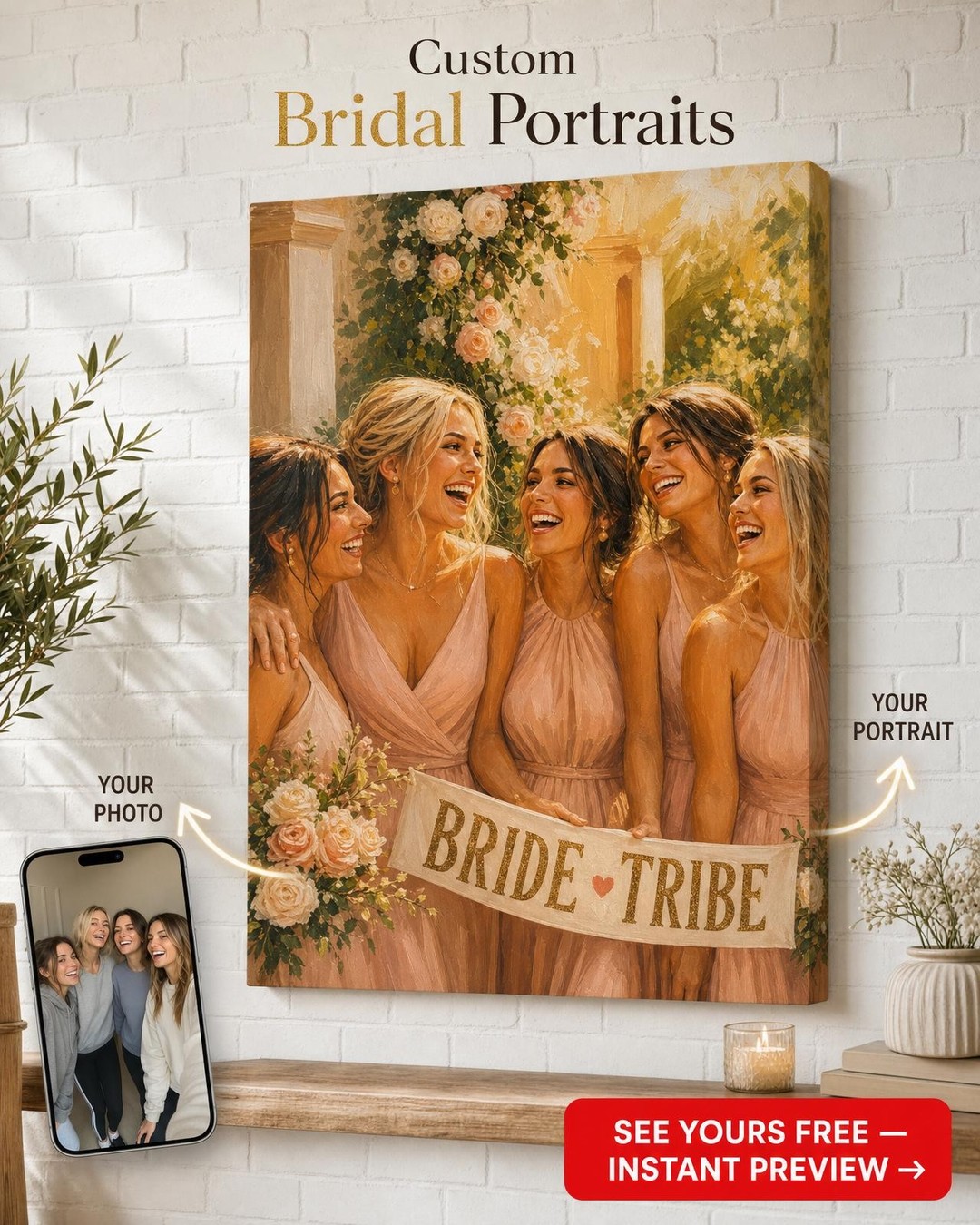 Bridesmaid Gift — Bridal Celebration Canvas from Photo