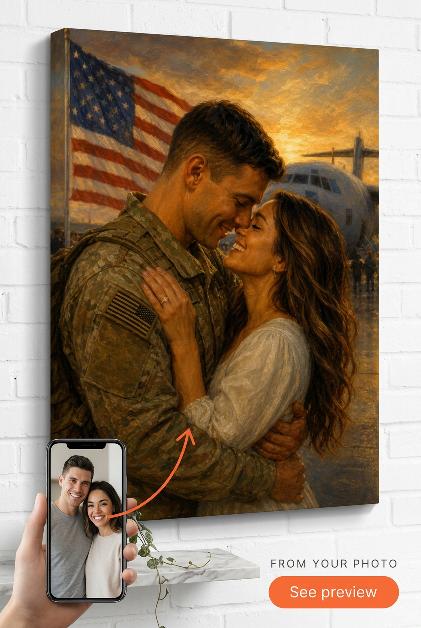Military Couple Homecoming Custom Portrait from Photo | Personalized Gift