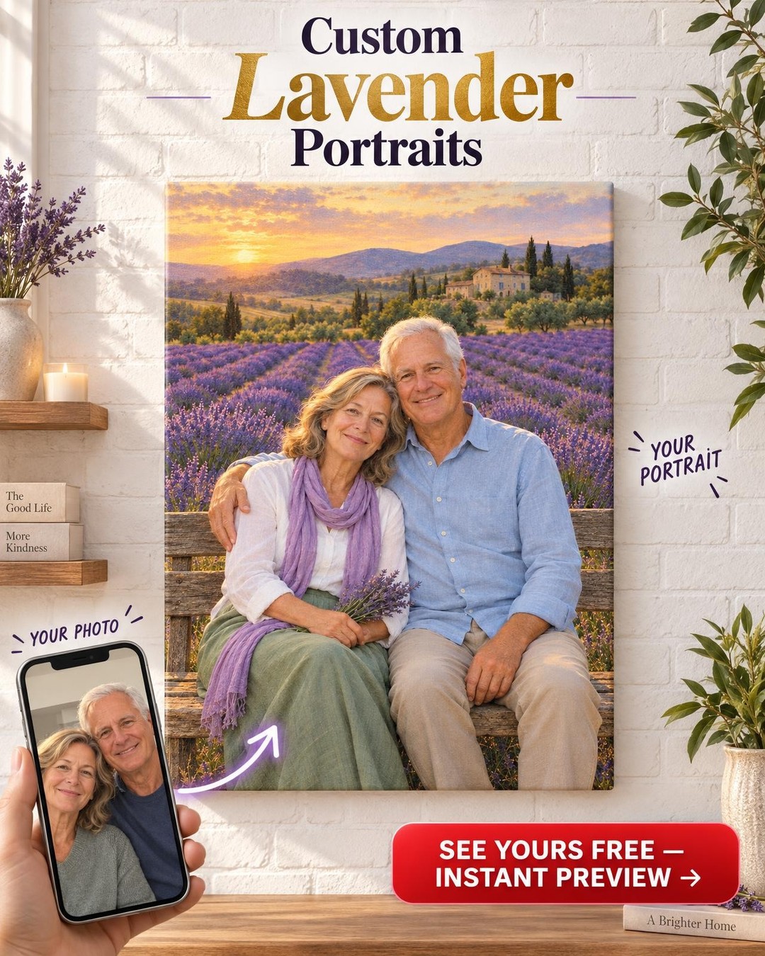 Lavender Field Couple Custom Portrait from Photo | Personalized Serenity Portrait Gift