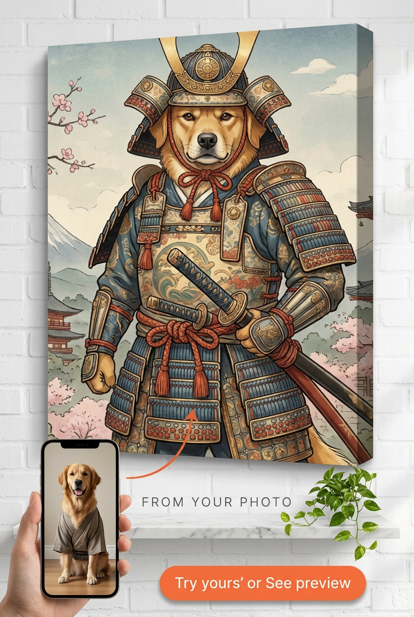 Custom Samurai Dog Portrait — Heroic Pet Canvas Art