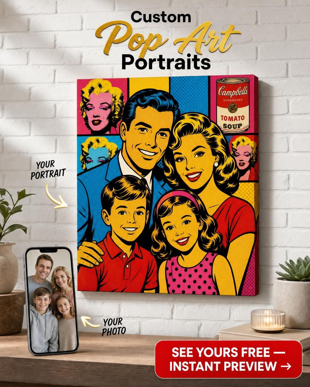 Custom Pop Art Family Portrait — Vibrant Canvas from Photo