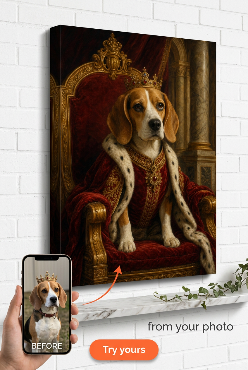 Custom Royal Pet Portrait — Regal Dog Canvas from Photo