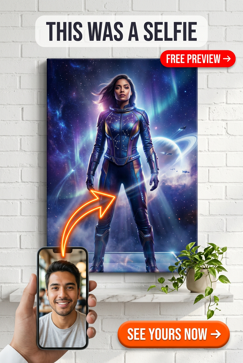 Custom Sci-Fi Man Portrait — Heroic Space Warrior Canvas