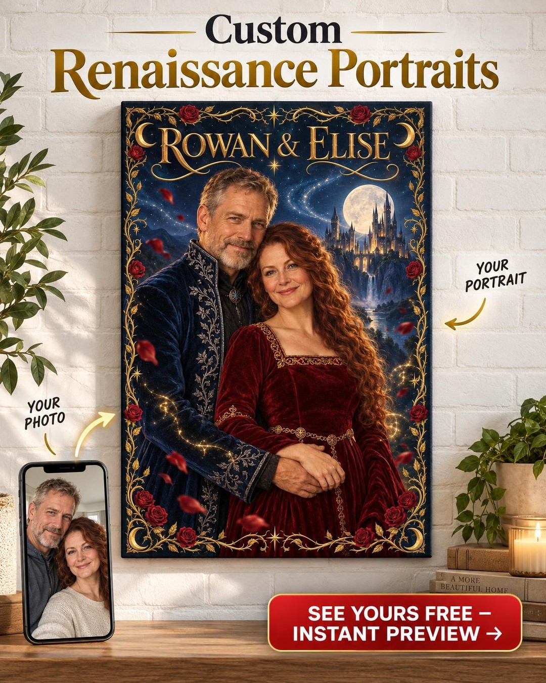 Your Love Story Romantasy Custom Portrait from Photo | Personalized Canvas Gift