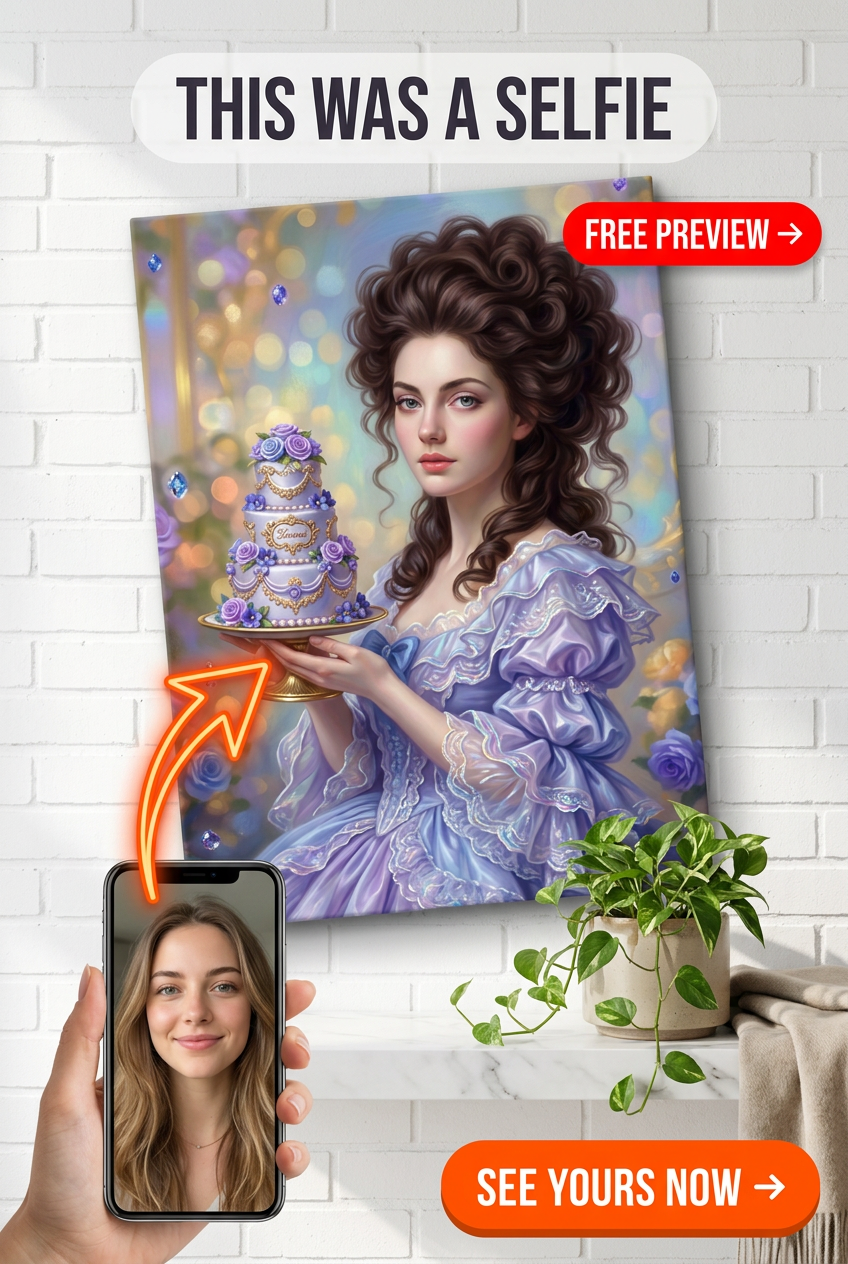 Portrait personnalisé en robe lavande royale | Cadeau personnalisé pour elle