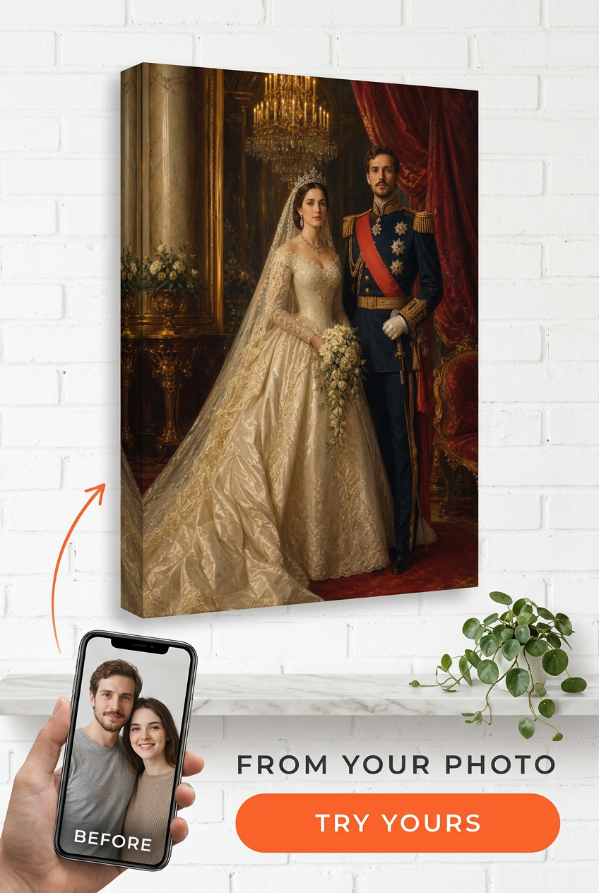 Custom Royal Couple Portrait — Regal Throne Canvas from Photo