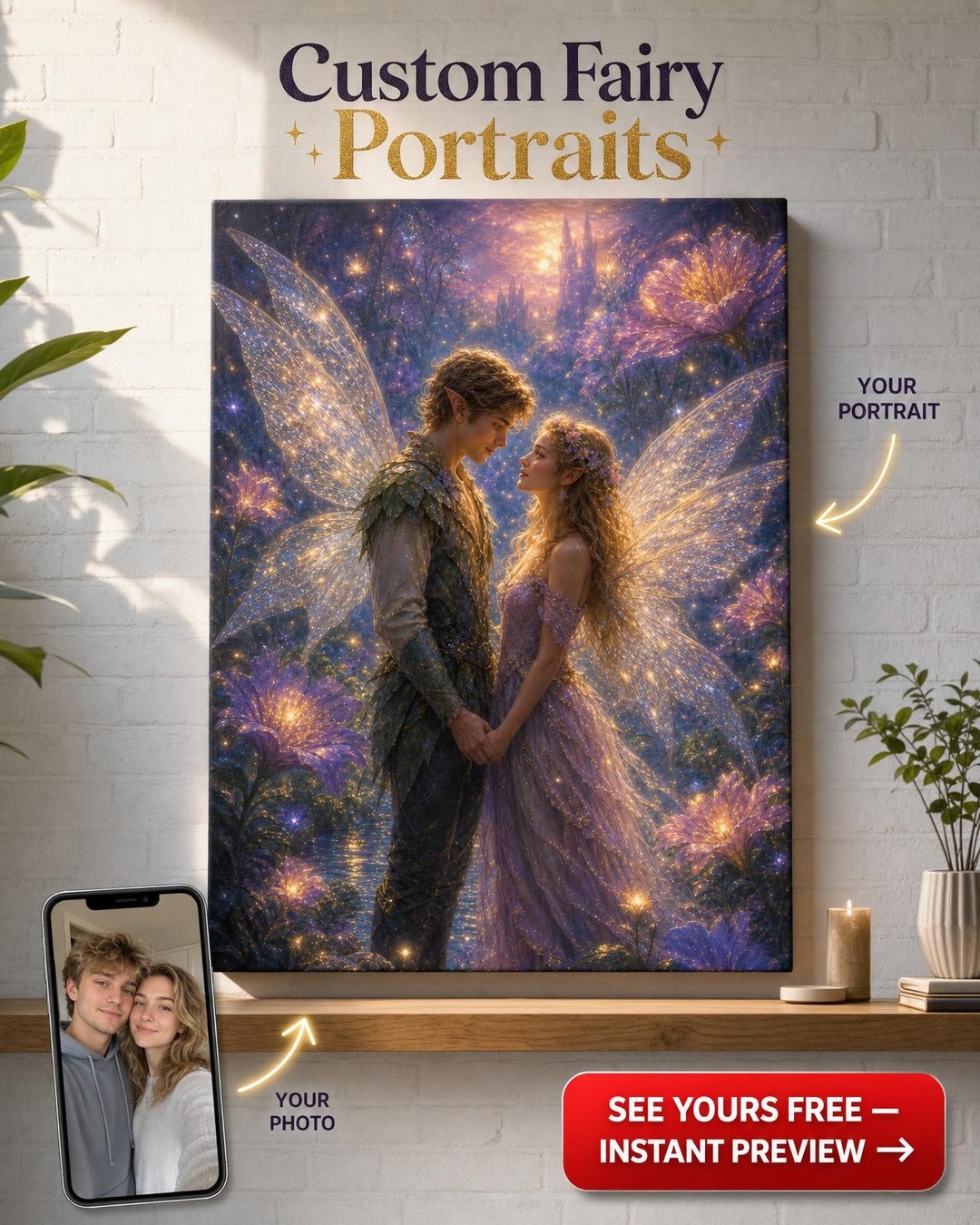 Fairy Couple Custom Portrait from Photo | Personalized Canvas Gift