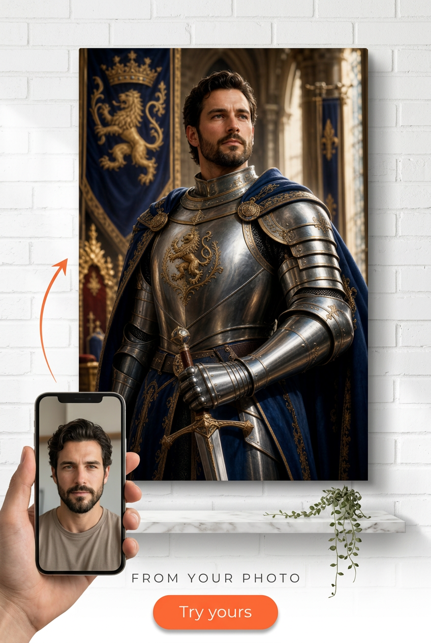 Custom Knight Portrait for Him — Heroic Armor Canvas from Photo
