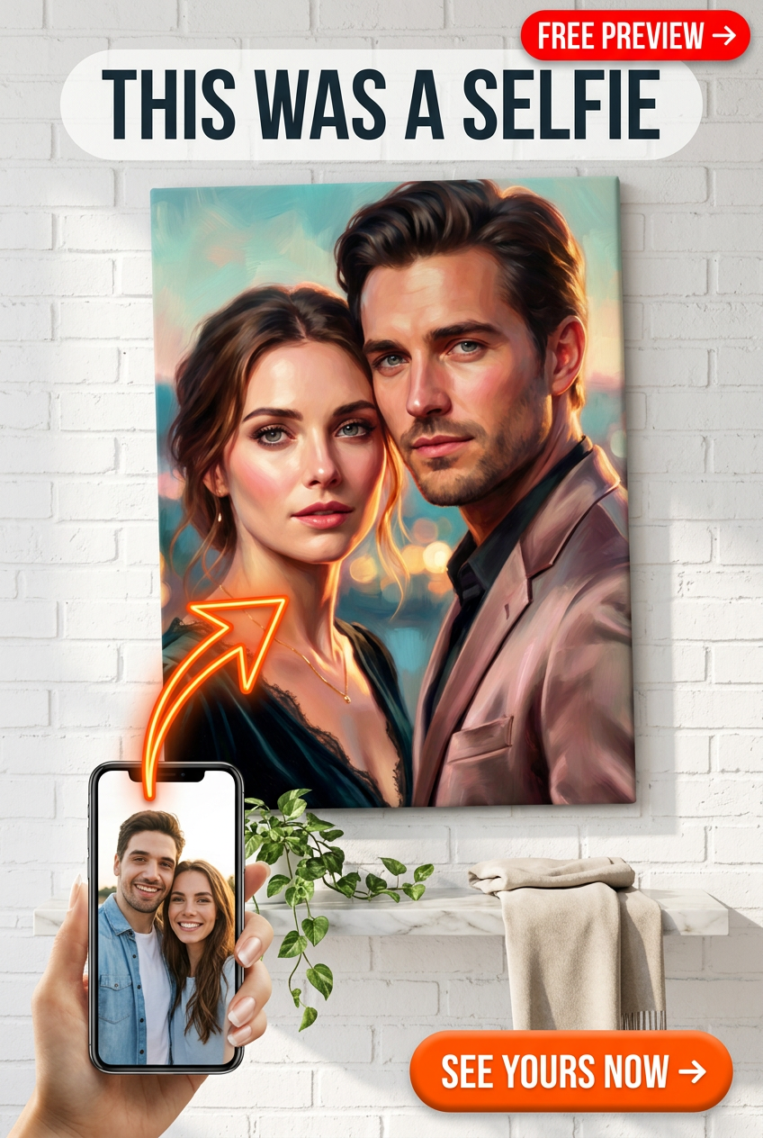 Custom Valentine Couple Portrait — Romantic AI Art Canvas