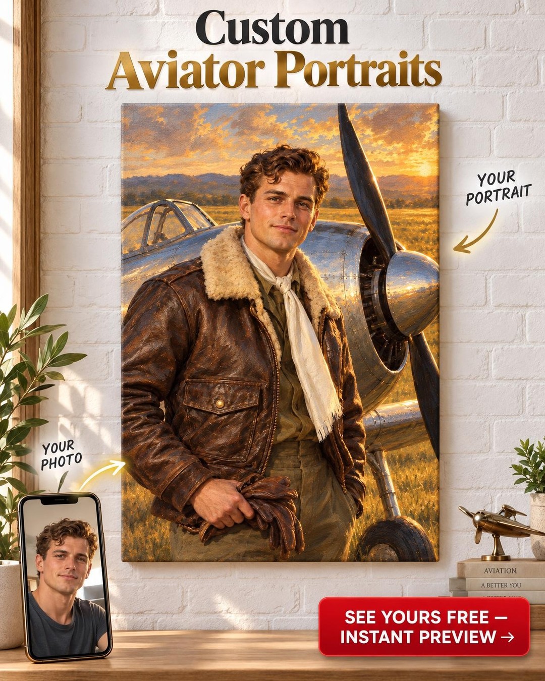 Veteran Flyer Leather Jacket Custom Portrait from Photo