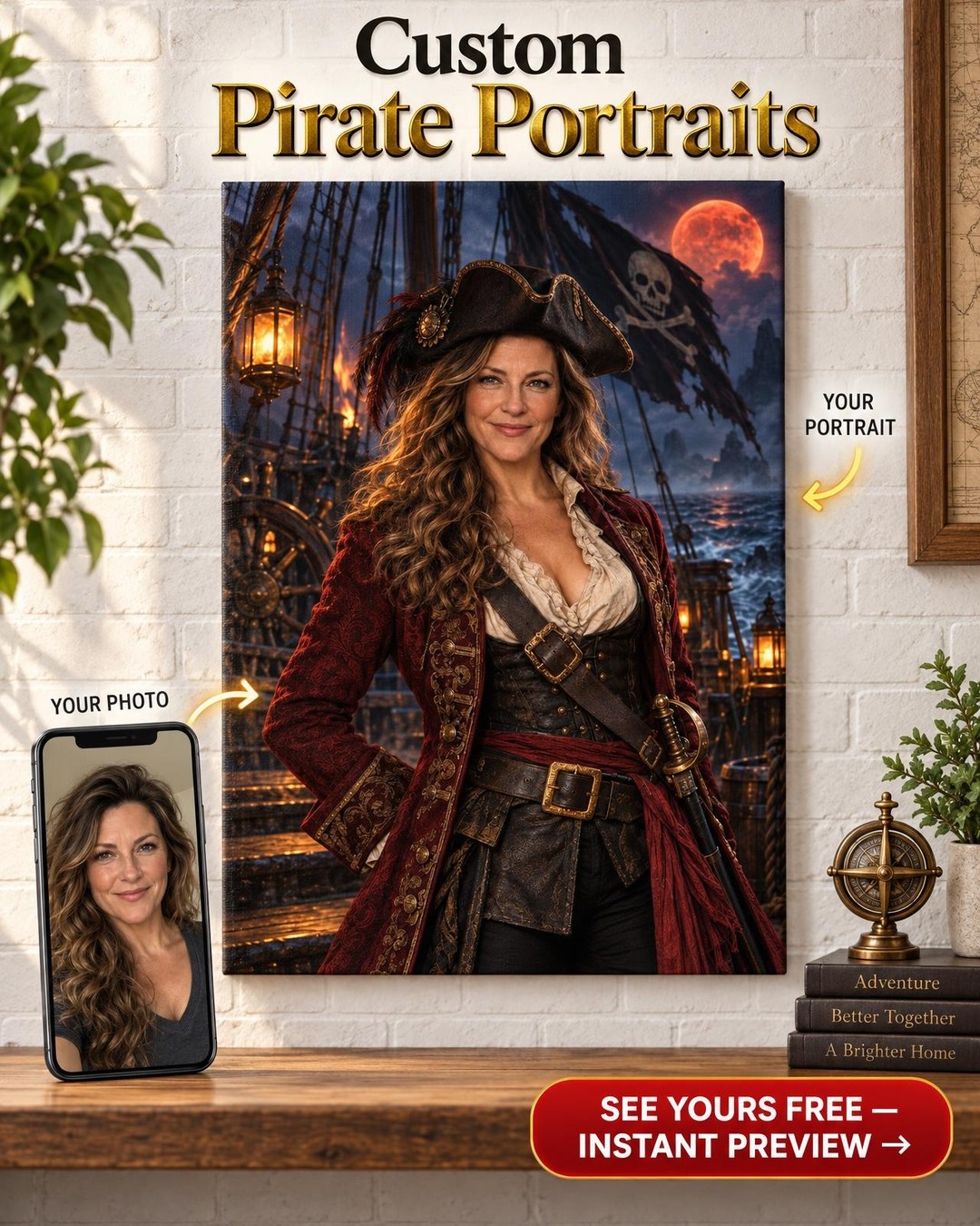 Ghost Pirate Ship Custom Portrait from Photo | Personalized Gift for Her