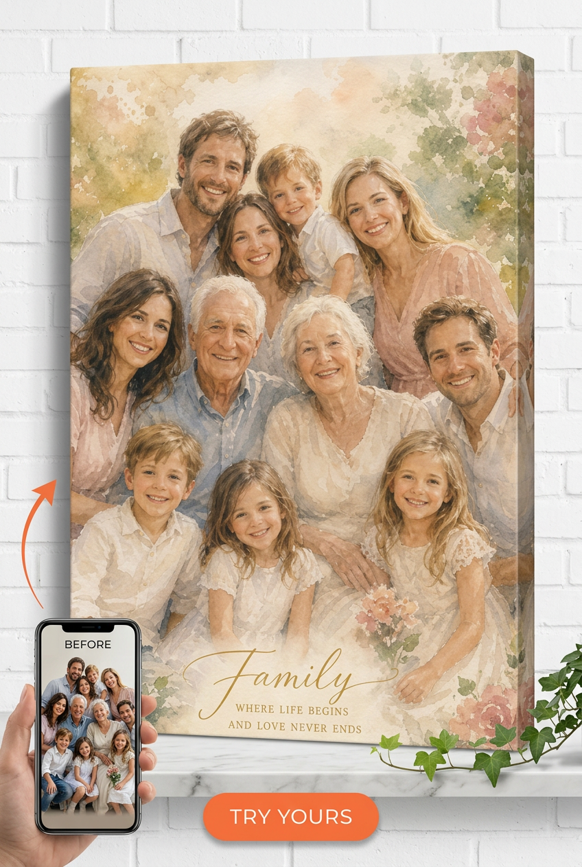 Family Portrait with Deceased Loved One — Soft Pastel Canvas