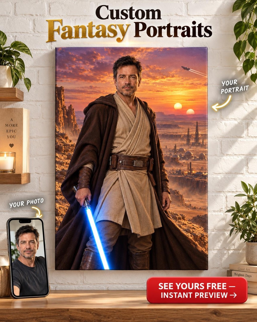 Desert Planet Knight Custom Portrait from Photo | Personalized For Him Gift