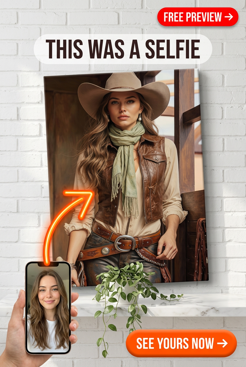 Retrato personalizado con temática del Oeste a partir de foto | Regalo personalizado para ella