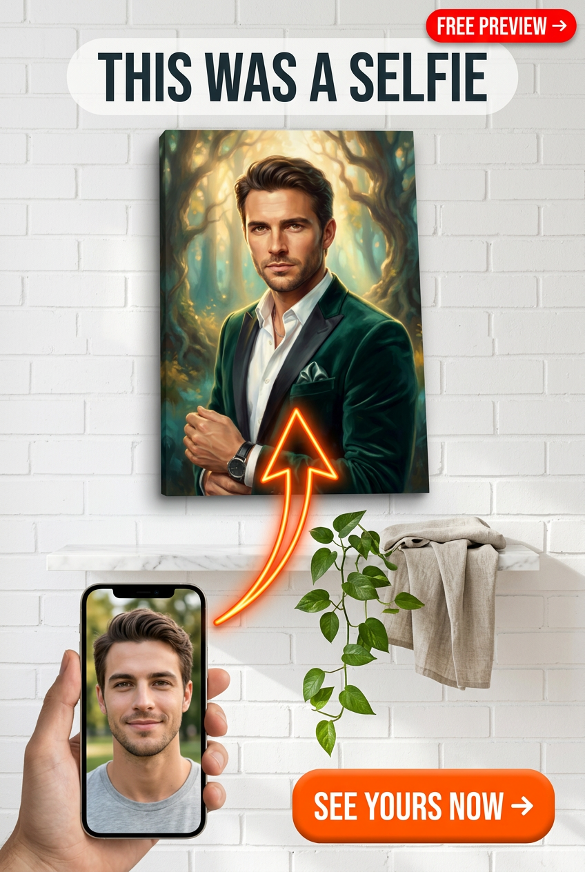 Custom Fantasy Man Portrait — Regal Suit & Forest Canvas