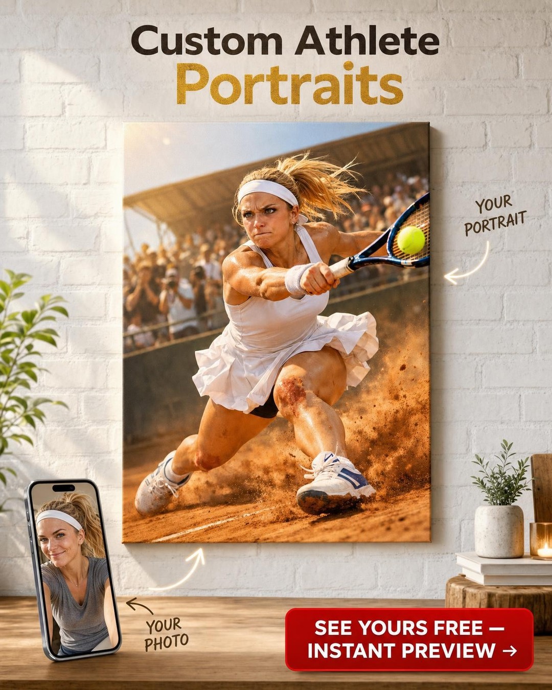 Dynamic Tennis Player Custom Portrait from Photo | Personalized Canvas Gift