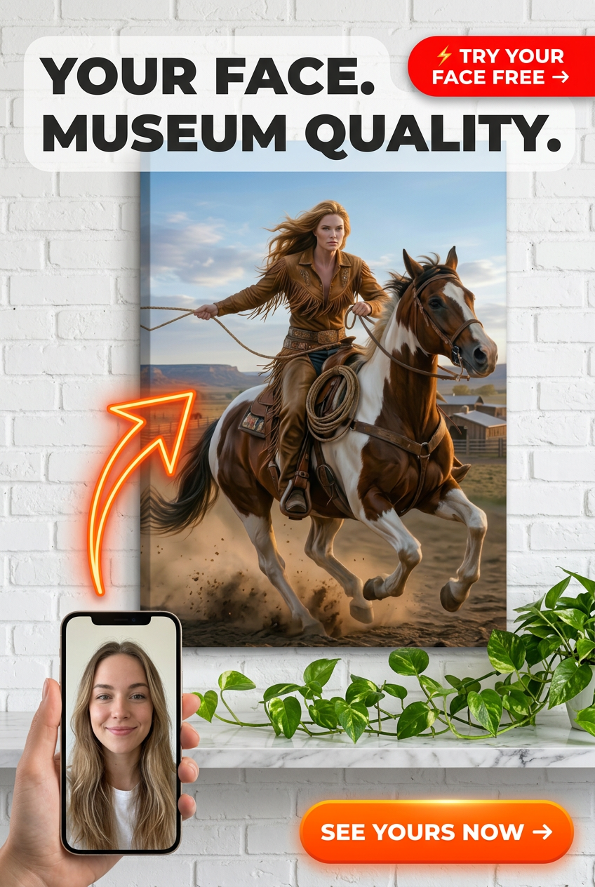 Custom Cowgirl Portrait Canvas — Heroic Western Art from Photo