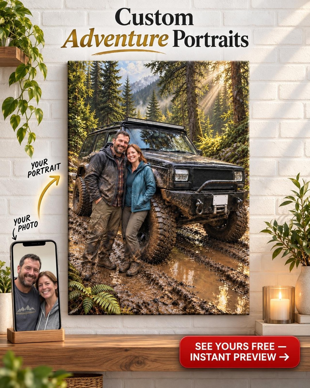 Muddy Trail Off-Road Custom Portrait from Photo | Personalized Off-Road Canvas Gift