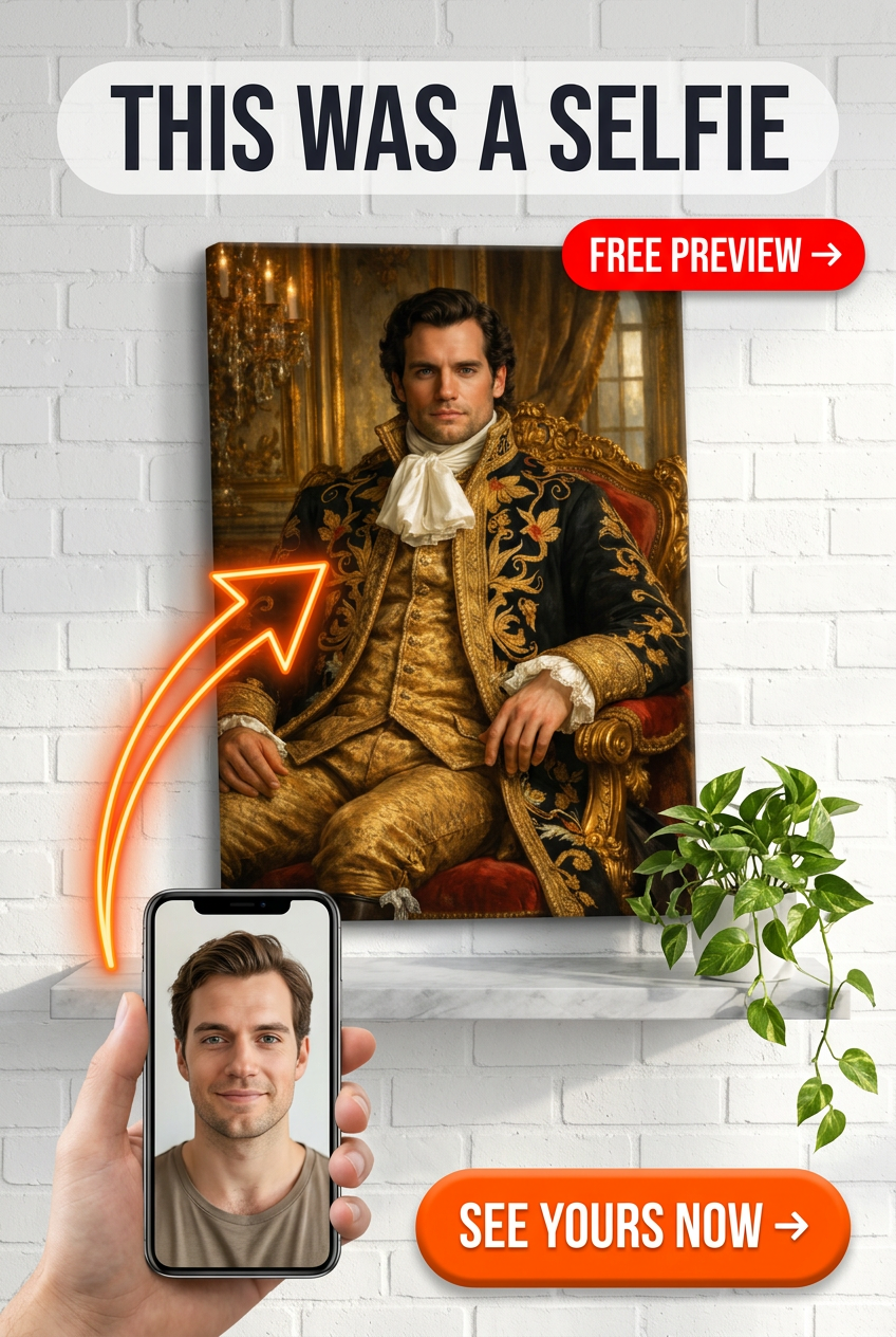 Retrato personalizado com tema real a partir de foto | Presente personalizado para ele