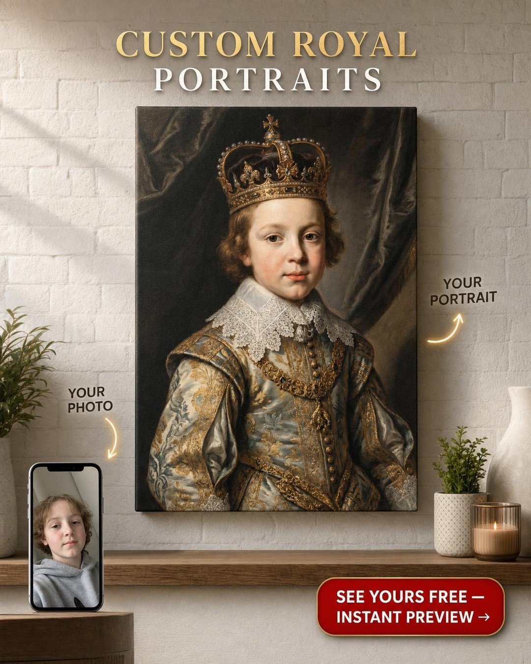 Royal Style Custom Portrait from Photo | Personalized Canvas Gift