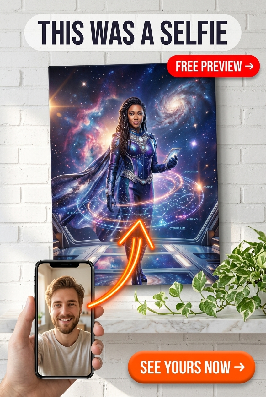 Custom Sci-Fi Man Portrait — Heroic Galaxy Warrior Canvas