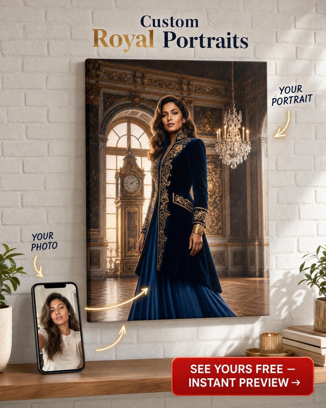 Custom Royal Woman Portrait — Regal Canvas from Photo