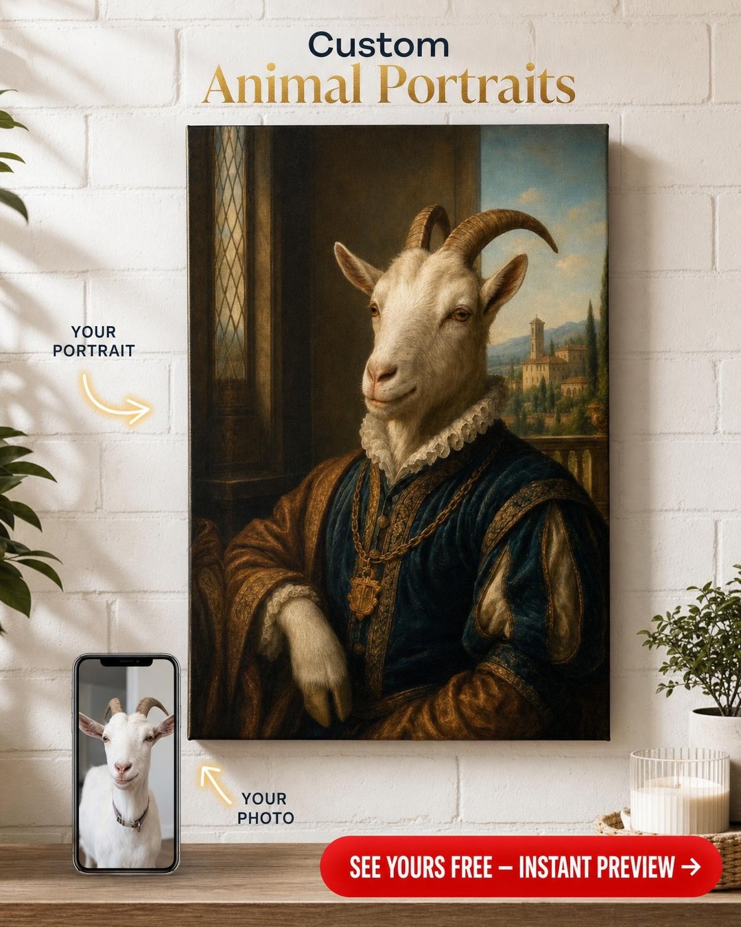 Renaissance Pet Portrait - Whimsical Dog Canvas