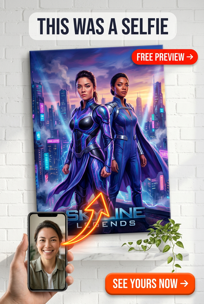 Custom Sci-Fi Couple Portrait — Heroic Neon City Canvas