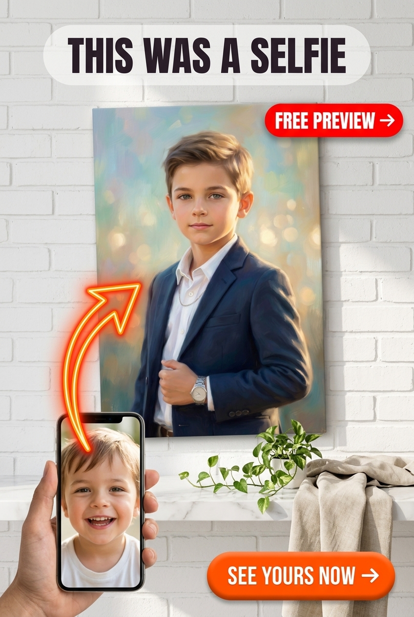 Élégance Rêveuse: Portrait de Garçon sur Toile