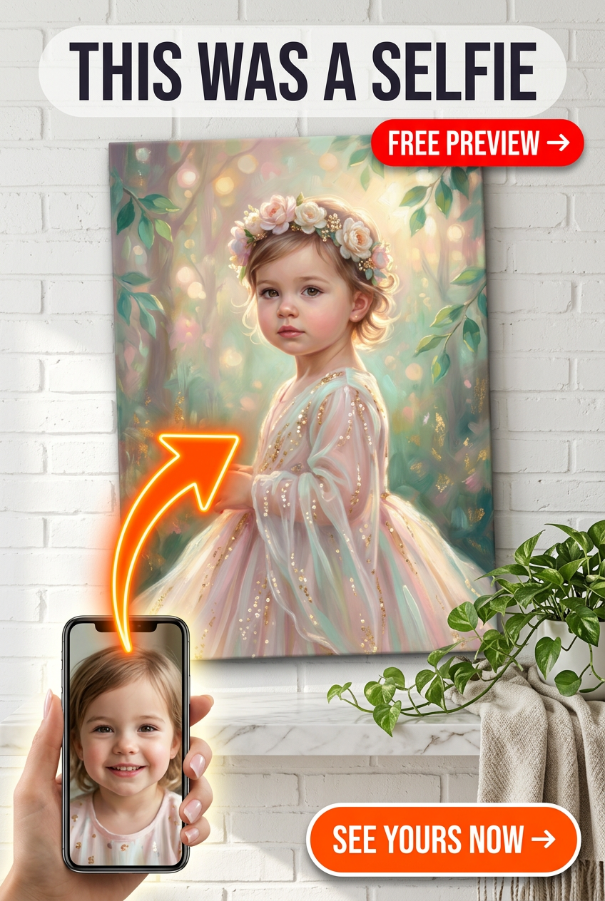 Custom Floral Girl Portrait — Whimsical Crown & Flowers Canvas
