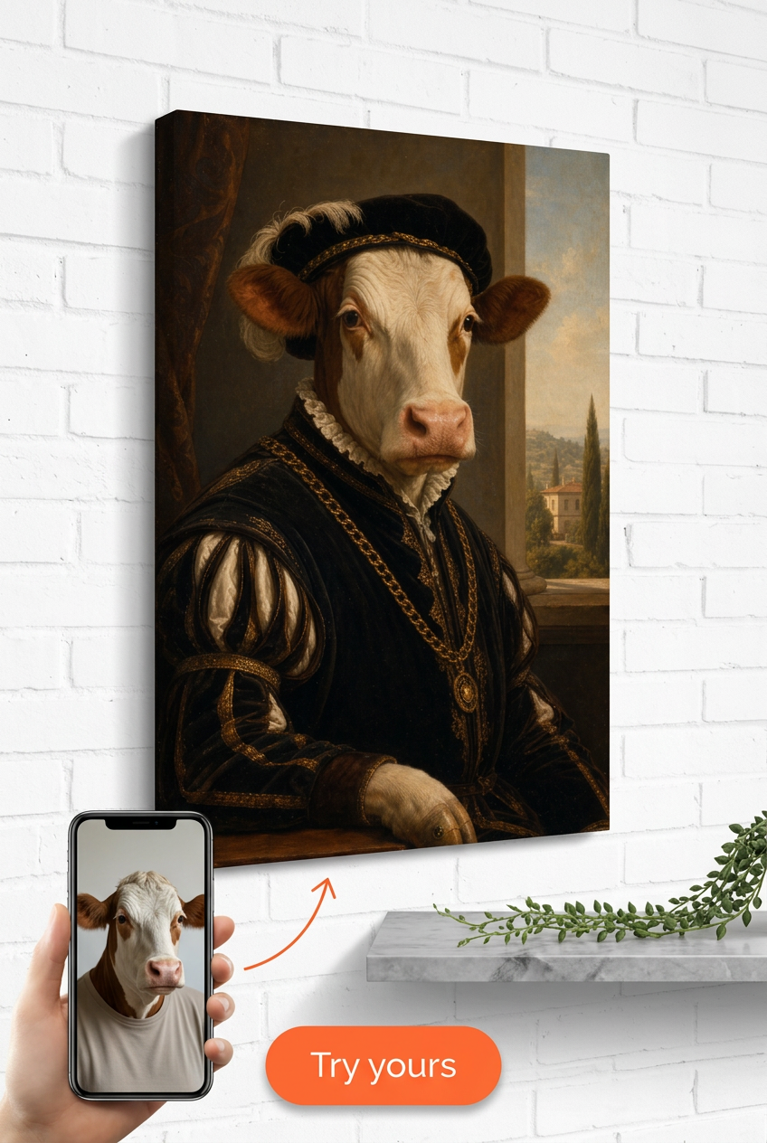 Custom Renaissance Dog Portrait — Whimsical Pet Canvas from Photo