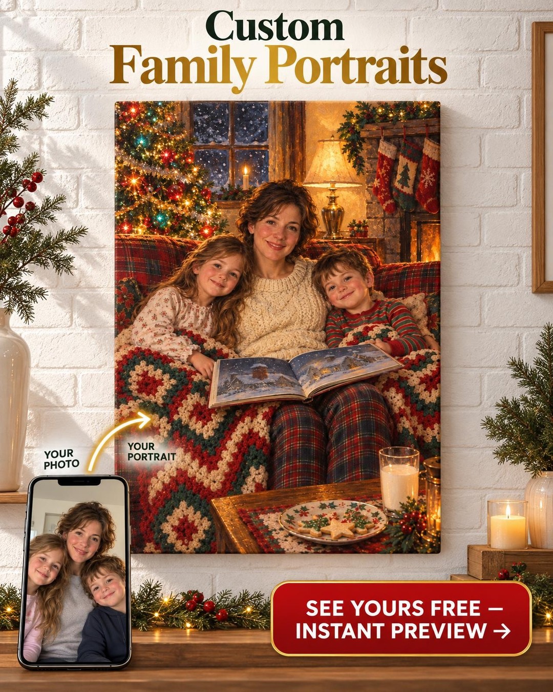 The Night Before Christmas Family Portrait from Old Photo | Personalized Gift for Mom or Dad