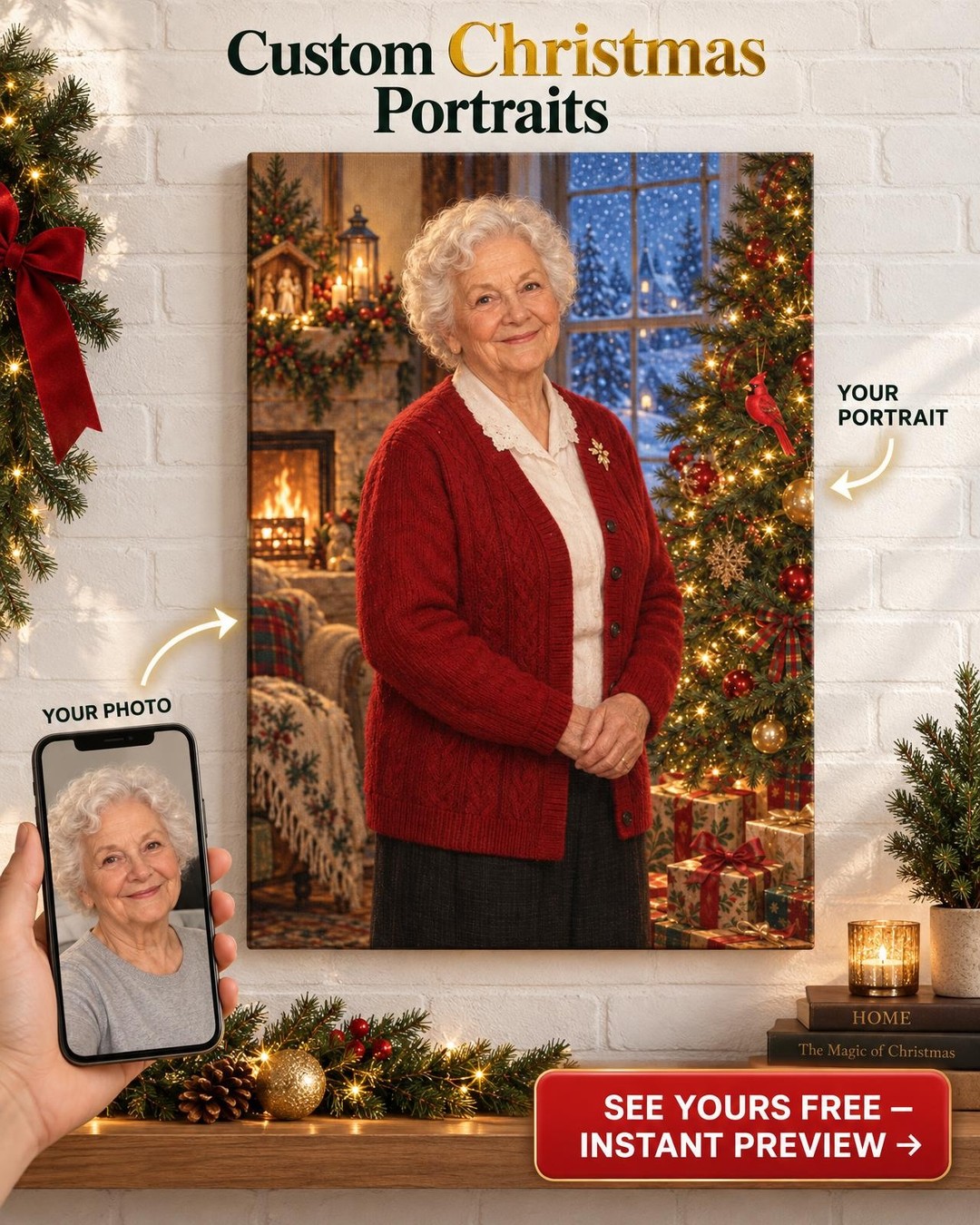 Grandma's First Christmas in Heaven Custom Portrait from Photo | Personalized Memorial Portrait Gift