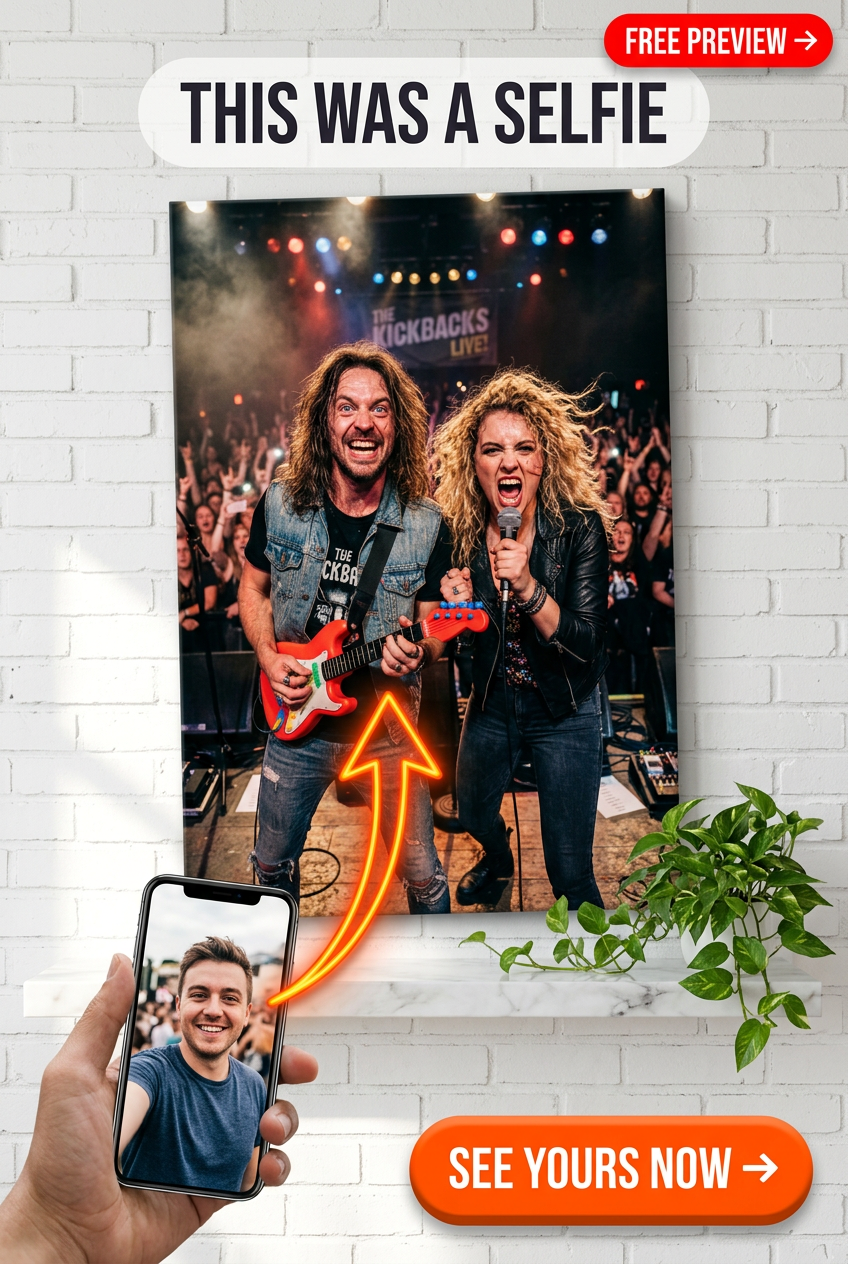 Custom Funny Couple Portrait Canvas — Rock Star Stage Performance Art