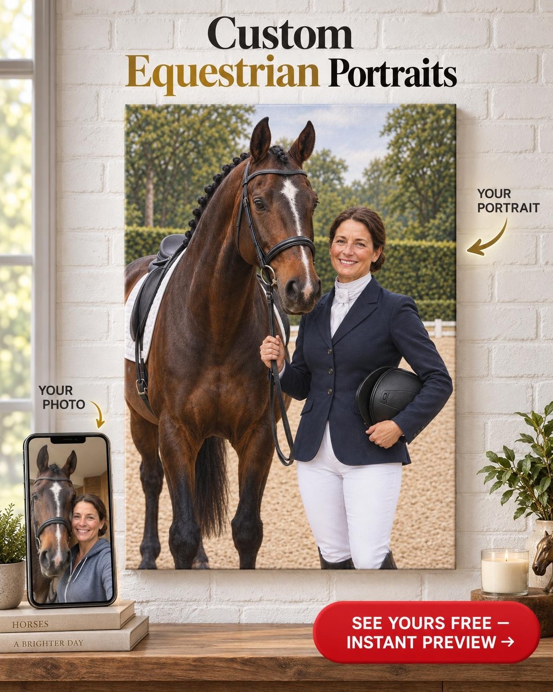 Dressage Rider and Horse Custom Portrait from Photo | Personalized Horse and Rider Gift