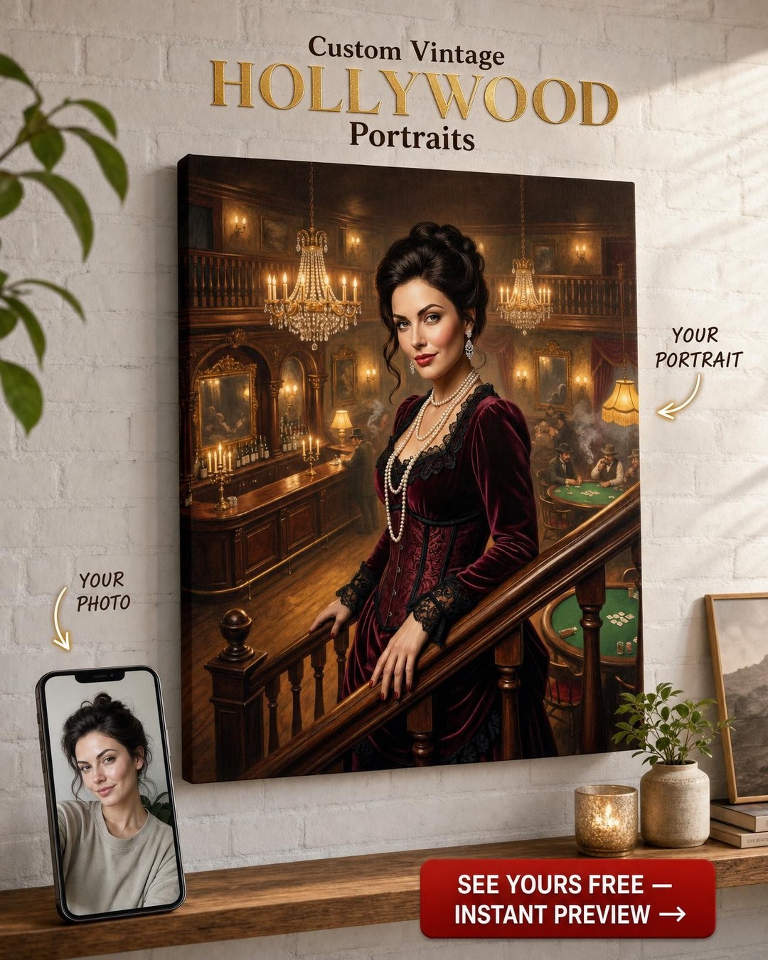 Custom Victorian Woman Portrait — Regal Canvas from Photo