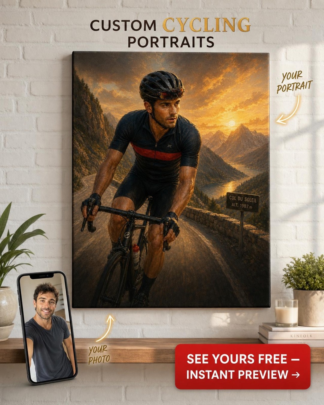 Custom Hobby Single-Man Portrait — Epic Cyclist Hero from Photo