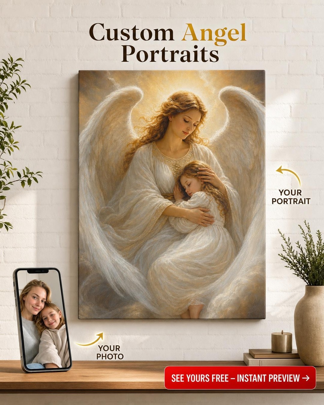 Guardian Angel Custom Portrait from Photo | Personalized Canvas Gift
