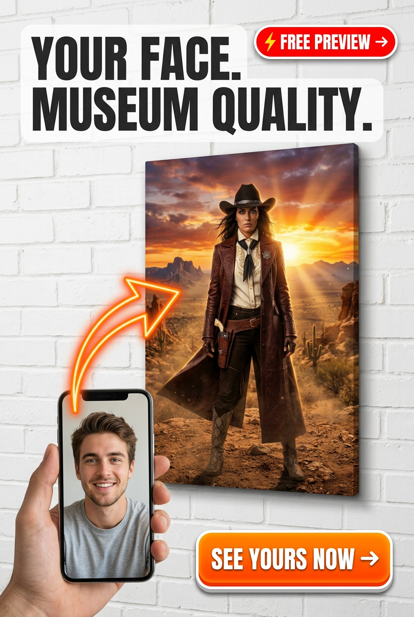 Custom Cowboy Man Portrait — Heroic Western Canvas from Photo