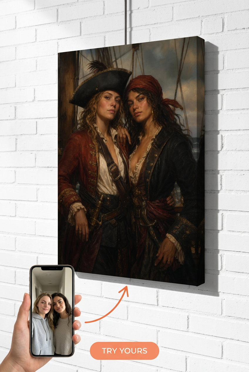 Custom Pirate Couple Portrait — Heroic Adventure Canvas from Photo