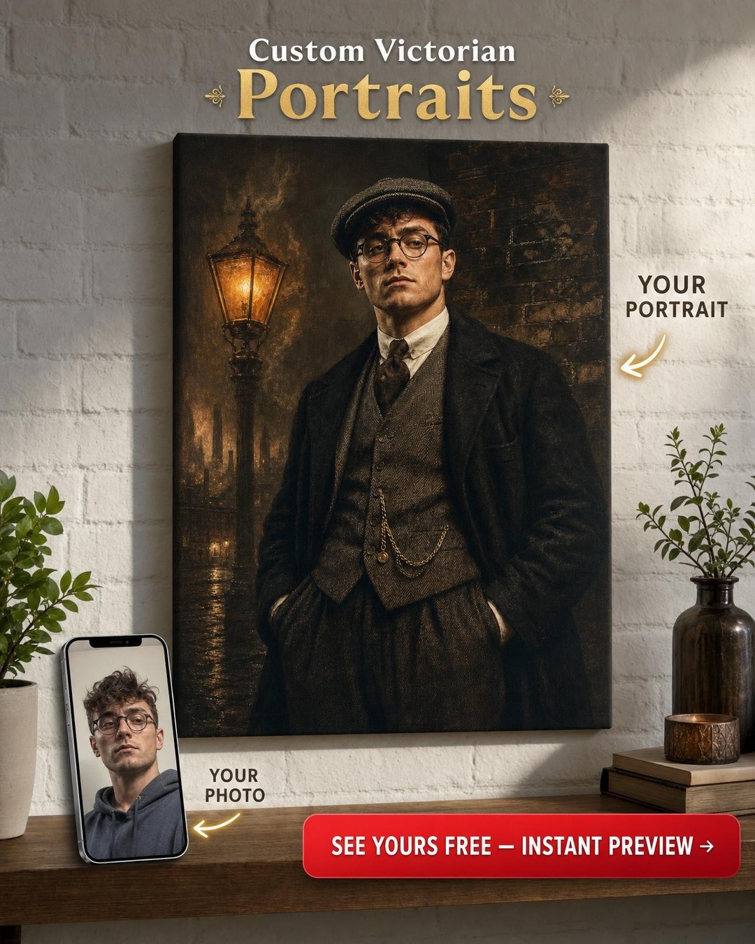 Custom 1920s Razor Cap Gangster Boss Portrait — AI-regenerated portrait personal