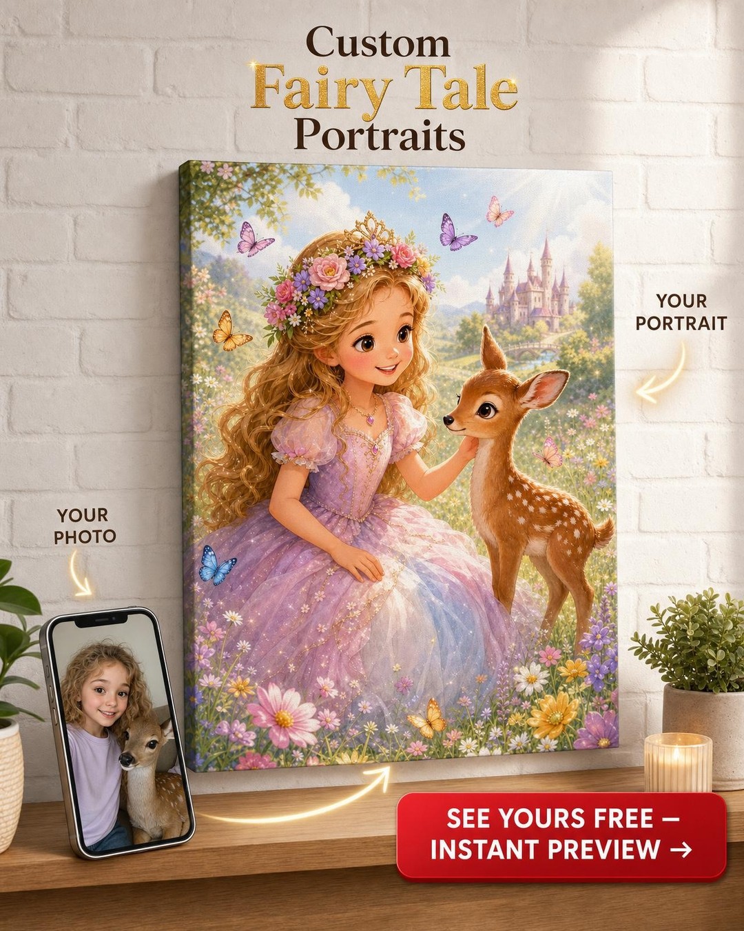 Create a Dreamy Flower Crown Princess Canvas Portrait for Kids