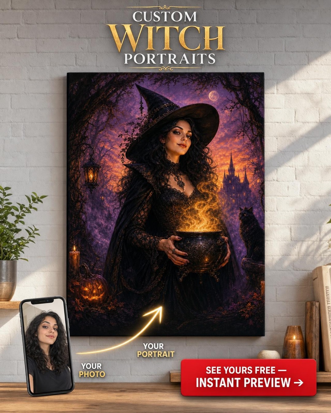 Custom Halloween Single Woman Portrait — Mystical Witch from Photo