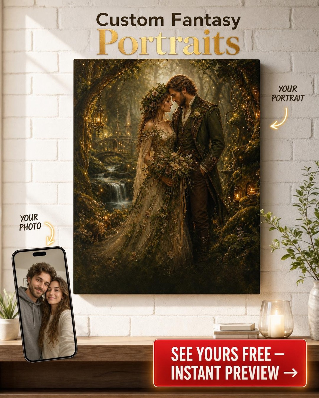 Custom Fantasy Couple Portrait — Enchanted Forest Romance from Photo