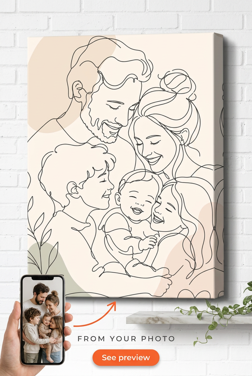 Line Art Couple Portrait — Custom Canvas from Photo